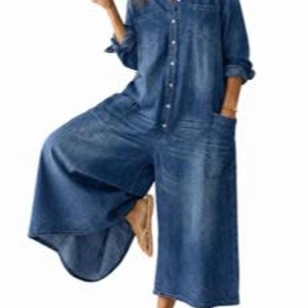 UOOZEE Women's Long Sleeve Loose Buttoned with Pockets Lapel Jumpsuit